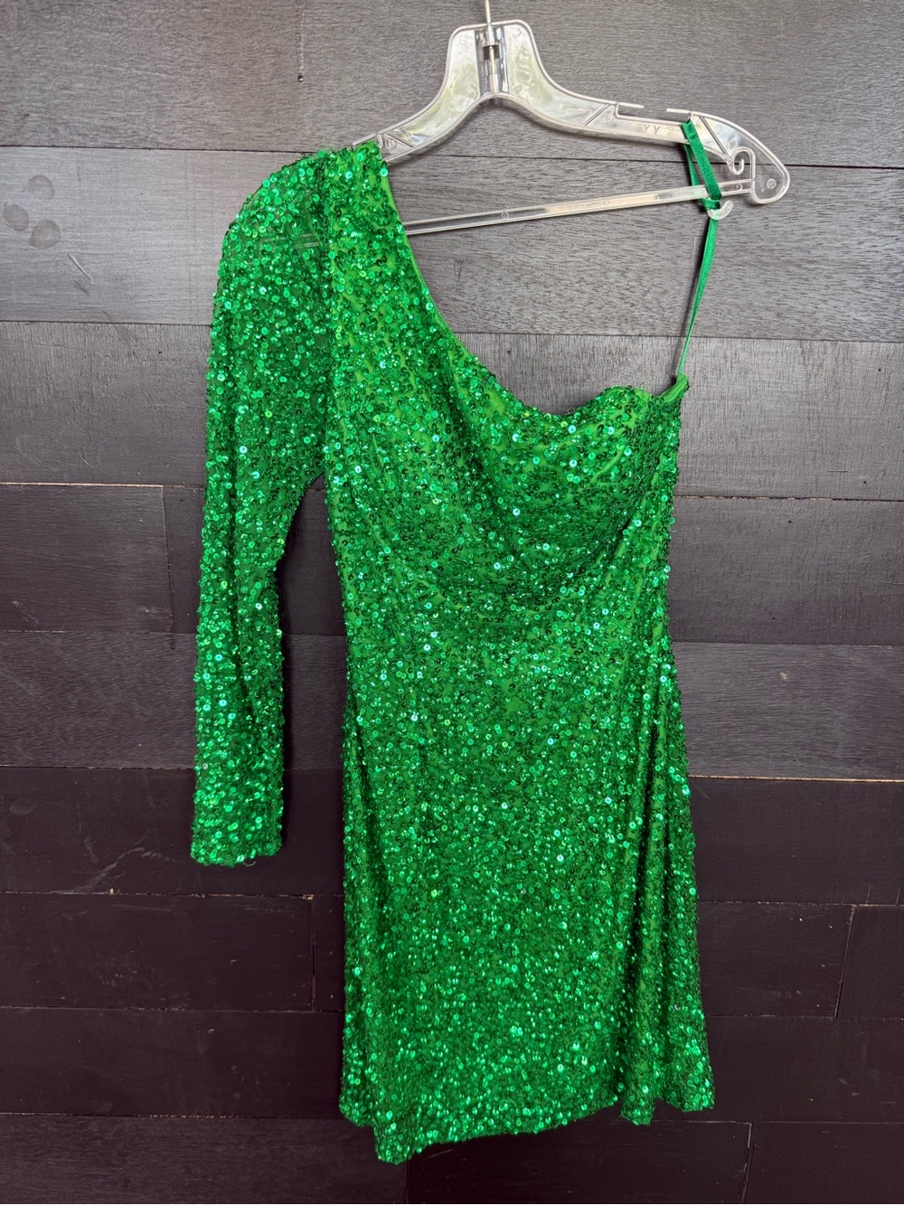 One-Shoulder Green Sequin Mini Dress
